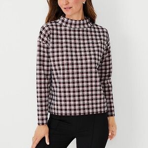 NWT Ann Taylor Plaid Mock Neck Sweater Top